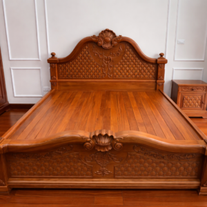 Giường Ngủ Hoàng Gia Hoa Lá Tây gỗ Gõ Đỏ pachy hàng Cao Cấp