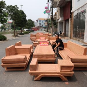 Bộ Sofa Đối Chân Thuyền Tay Ngăn Kéo Cong Gỗ Hương Đá (Hàng Đại)